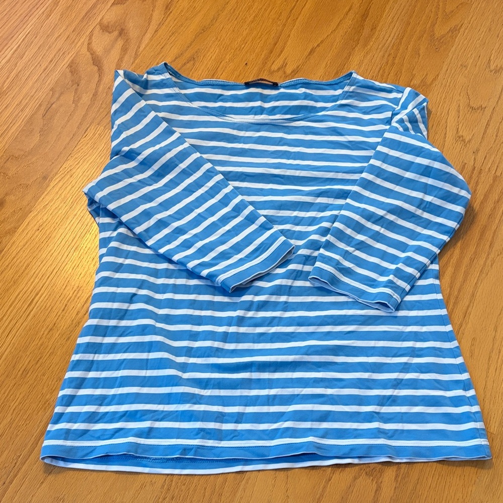 Saint James light blue and white striped shirt size 14